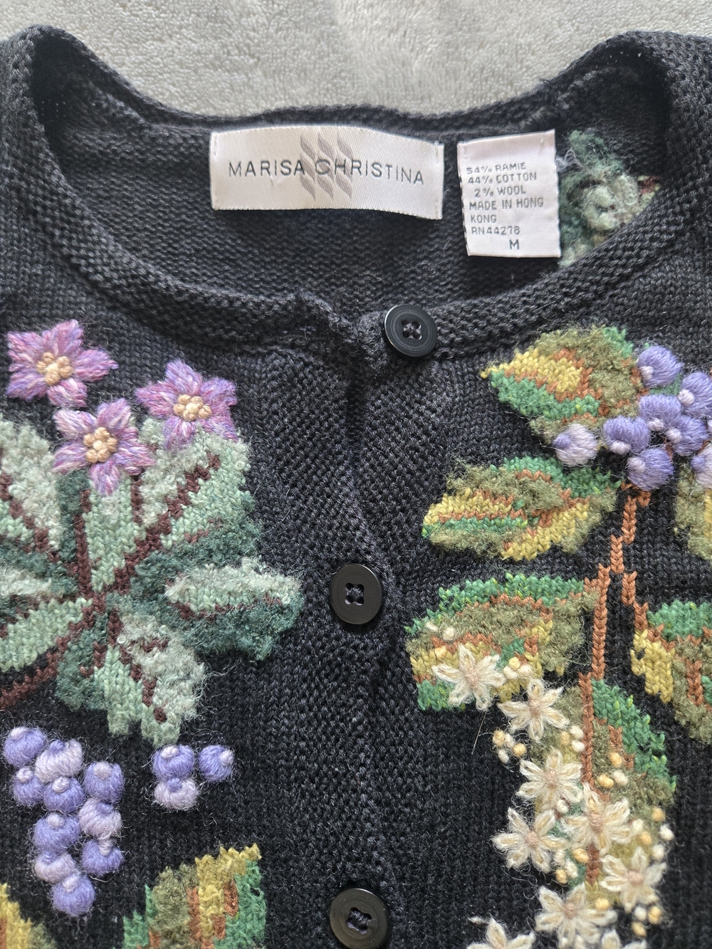 Marisa Christina Vintage Black Embroidered Floral Cardigan Purple & Green - Picture 3 of 10